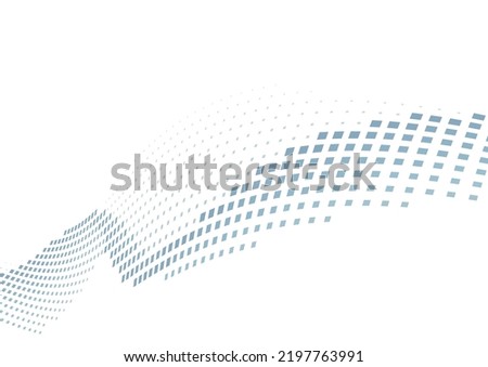 Abstract curved dotted line by squares with halftone effect. Vector graphic pattern