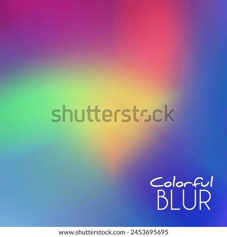Colorful blur with multicolor gradient by pinkish red, warm purple, light green and orange-yellow colors on blue background. Vector graphic pattern