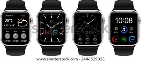 Smartwatch collection isolated, wrist watch icons vector illustration, interesting smartwatches, modern electronic technology electronic gadgets,  bands set.