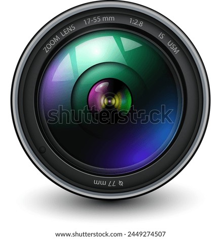 Camera photo lens, 3d icon realistic vector illustration.