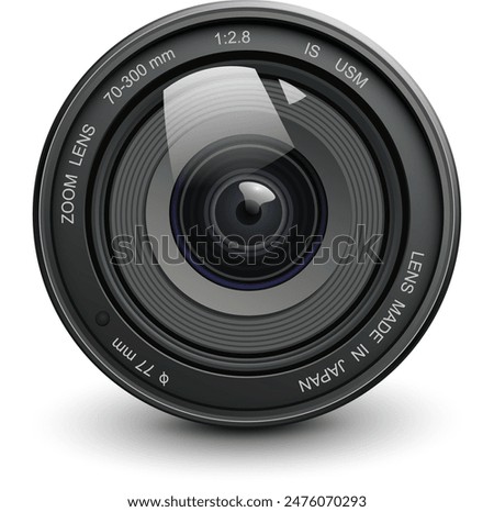 Camera photo lens, 3d icon realistic vector illustration.