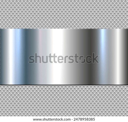 Silver chrome metal 3D background, lustrous and shiny metallic design with interesting holes pattern, vector illustration.