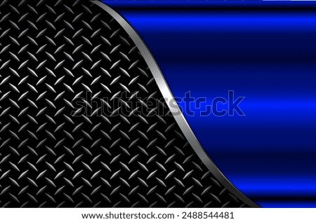 Metal background shiny blue chrome metallic with diamond plate texture, silver polished steel texture wallpaper 3d vector illustration.