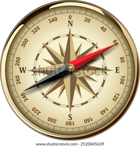 Compass with windrose isolated, retro vector design.