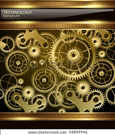 Abstract technology background gold machinery, vector.