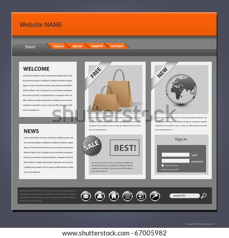 Website template, complex detailed design, vector.