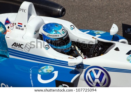 ZANDVOORT, THE NETHERLANDS - JULY 15: Van de Laar (Netherlands) in his car after the finish of the RTL GP Masters of Formula 3 at Circuit Zandvoort on July 15, 2012 in Zandvoort, The Netherlands.