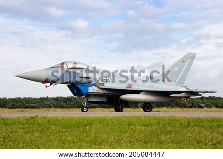 VOLKEL, THE NETHERLANDS - JUNE 15: A German Air Force Eurofighter on display at the Dutch Air Force Open Day on June 15, 2013 in Volkel, The Netherlands