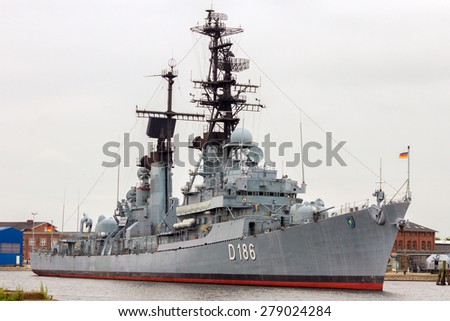 WILHELMSHAVEN,GERMANY - 28 JUNE, 2013: Guided Missile Destroyer D186 Molders. The ship is decommissioned in 2003 and now preserved as a museum.