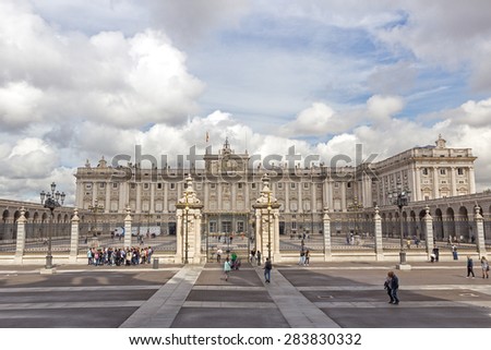 MADRID, SPAIN - OCT 10, 2014: The Royall Palace (Palacio Real) in Madrid, Spain. The palace is the official residence of Spanish Royal Family.
