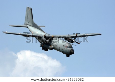 CAMBRAI, FRANCE - JUNE 26: French Air Force C-160 Transall cargo plane performs at the Cambrai National Airshow on June 26, 2010 in Cambrai, France