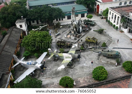 HANOI, VIETNAM - SEPT 2: Captured American military hardware and shot down planes in the Hanoi War Museum during Vietnam Independence Day. September 2, 2009 in Hanoi, Vietnam.