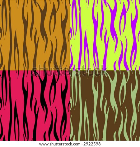 SEAMLESS tiger animal print background in four funky color variations