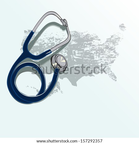 Stethoscope on USA map in grunge.Health care concept