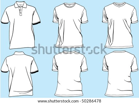 Shirt or golf tshirt set template with collar,v-neck and round neck.Front and back in separate layers easily editable