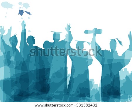 Graduation in silhouette in water color painting.