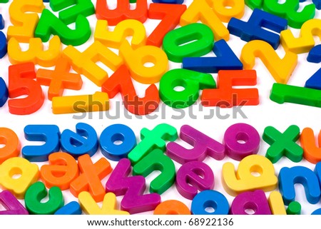 Vibrant numbers and letters isolated on a white background.