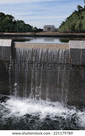 Lincoln Memorial Viewed from World War II Memorial Waterfalls