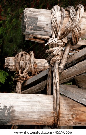 Close-up photo of bindings that secure poles of a Yurok Native American home.