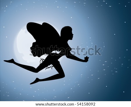 Flying Fairy In Night Sky Vector Illustration - 54158092 : Shutterstock