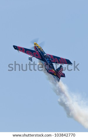 SANTA ROSA, CA - AUG 20: Kirby Chambliss demonstrates  high performance aerobatics during the Wings Over Wine Country Air Show, on August 20, 2011, Sonoma County Airport, Santa Rosa, CA.