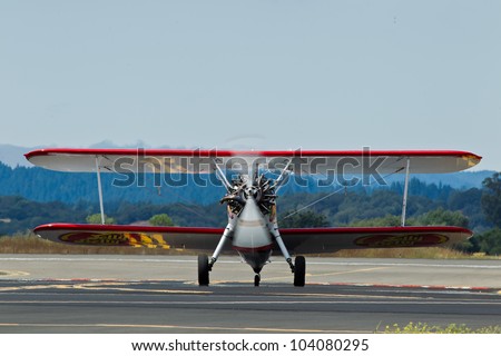 SANTA ROSA, CA - AUG 21: Boeing B75N1 aircraft demonstration during the Wings Over Wine Country Air Show, on August 21, 2011, Charles M. Schulz - Sonoma County Airport, Santa Rosa, CA.