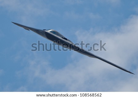 TACOMA, WA - JULY 21: Northrop Grumman B-2A Spirit (Spirit of Ohio) flyby demonstration during Air Expo at McChord Field Joint Base Lewis-McChord on July 21, 2012 in Tacoma, WA.