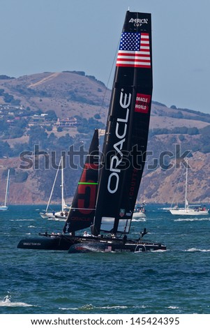 SAN FRANCISCO, CA - OCTOBER 7: Team Oracle USA race in Louis Vuitton Cup part of America's Cup World Series on Oct 7, 2012 in San Francisco, CA.