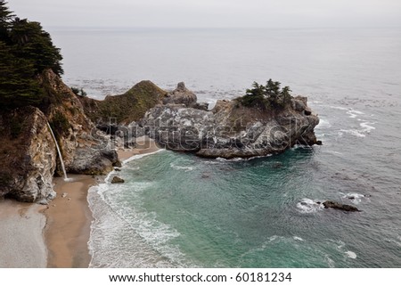 McWay Falls is an 80 foot waterfall located in Julia Pfeiffer Burns State Park  in Big Sur, located in Monterey County, California