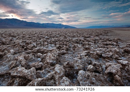 Devil\'s Golf Course in the Badwater Basin.  The Devil\'s Golf Course is a large salt pan on the floor of Death Valley in the Badwater Basin.