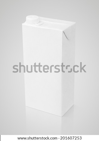 White carton package of juice with cap on gray with clipping path