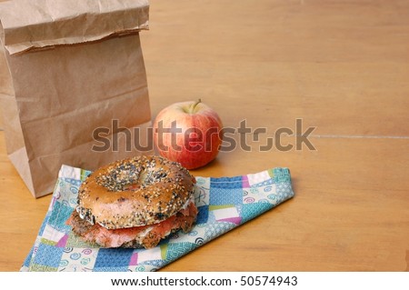Smoked Salmon Bagel in a Brown Paper Lunch Bag