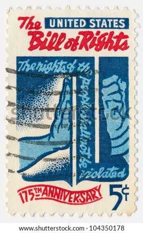 UNITED STATES - CIRCA 1966: A stamp printed in the United States, shows Bill of Rights, \