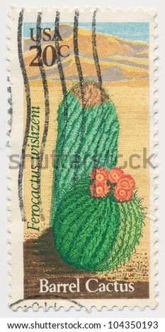 UNITED STATES - CIRCA 1981: A stamp printed in the United States, shows Barrel Cactus (Ferocactus, Wislizeni), circa 1981