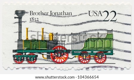 UNITED STATES - CIRCA 1987: A stamp printed in the United States, shows the Locomotive of Brother Jonathan, 1832, circa 1987