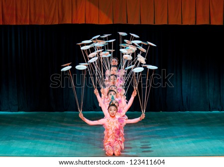 ST.PETERSBURG, RUSSIA - DEC 31: National Acrobatic Troupe of China, Hebei Province, performing at Coliseum Concert Hall St. Petersburg, Russia on December 31, 2012