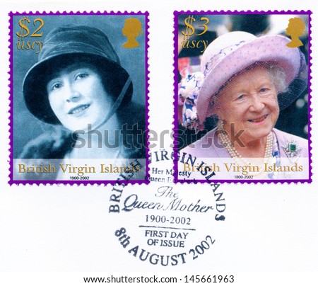 BVI - CIRCA 2002: A stamp printed in British Virgin Islands, shows portraits of Queen Elizabeth II, circa 2002