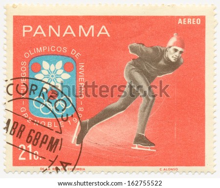 PANAMA - CIRCA  1968: A stamp printed in  Panama shows Speed skater, 10th Winter Olympics, Grenoble, circa 1968