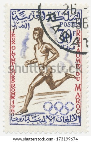 MOROCCO - CIRCA 1960: A stamp printed in Morocco shows Runner, series 17th Olympic Games, Rome, circa 1960