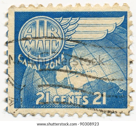 CANAL ZONE - CIRCA 1951: stamp printed by Canal Zone, shows Globe and wing, circa 1951