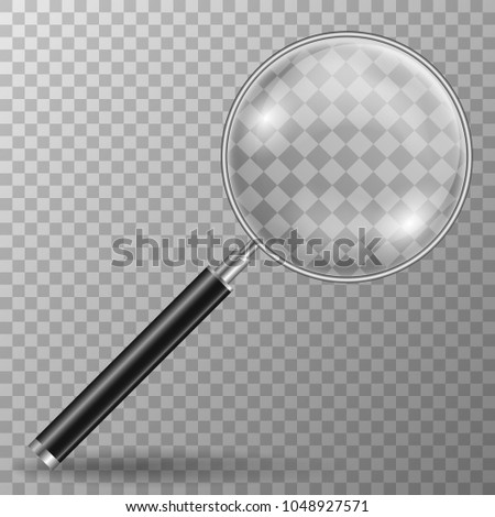 Realistic Magnifying glass on transparent vector background.