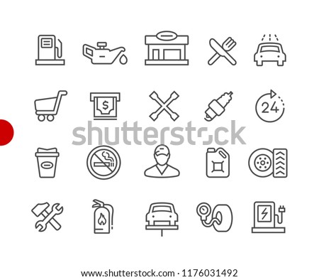 Gas Station Icons // Red Point Series - Vector line icons for your digital or print projects