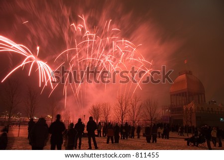A winter fireworks display in the Old Port of Montreal - some noise at full size