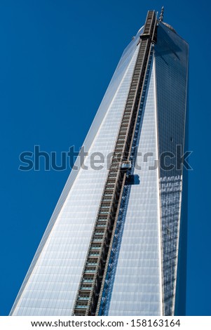 NEW YORK, USA - SEPTEMBER 28, 2013: One World Trade Center Tower construction site in Lower Manhattan on September 28, 2013 in New York City, NY, USA.