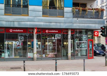 HAMBURG, GERMANY - FEBRUARY 8, 2014: Demolished shop windows of a Vodafone store close to Rote Flora building after the recent riots and demonstrations on February 8, 2014 in Hamburg, Germany.