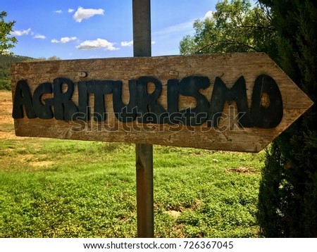 Agriturismo sign in Tuscany - agritourism is a typical concept of bed and breakfast in a farming environment in Italy. Foto d'archivio © 