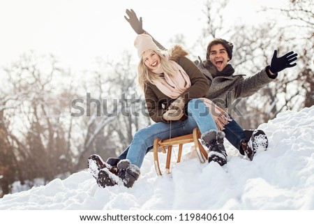 Similar – Image, Stock Photo People with sledges in the Harz Mountains against the light