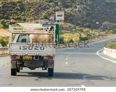 LIMASSOL, CYPRUS - APRIL 29: Lorry with ram in body moves on highway on May 1, 2015 in Limassol.