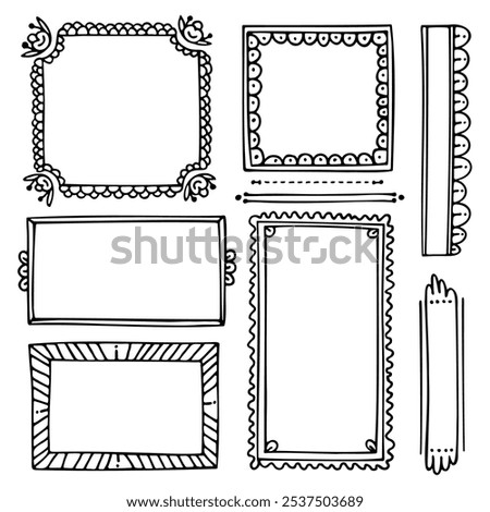 Set of doodle hand-drawn frames for a bullet journal or diary 