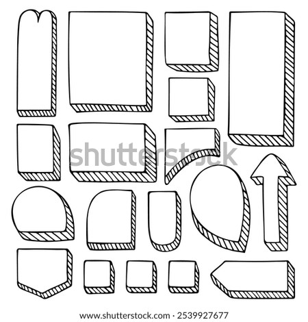 Set of bullet journal hand-drawn vector elements for mind map, notes, notebook, diary, or planner. Doodle black frames isolated on a white background. 